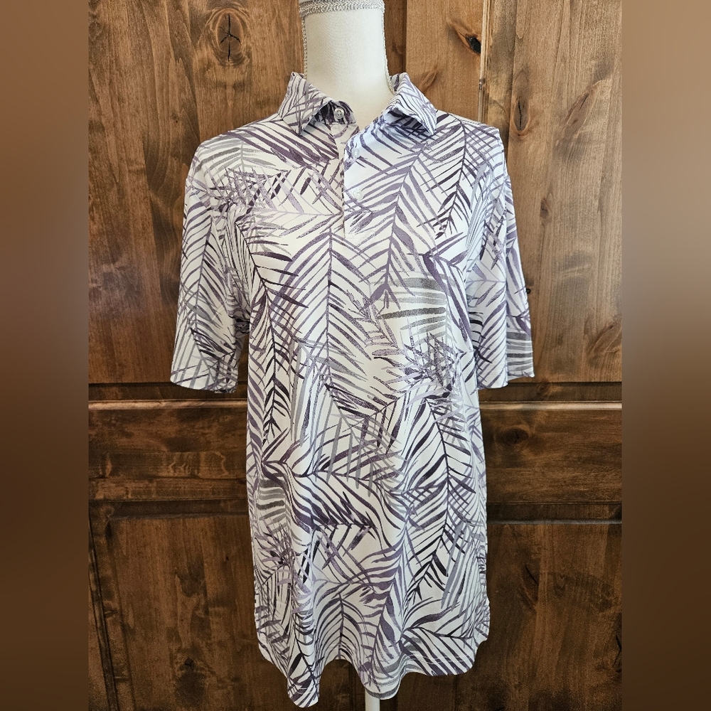 Unwaver Unisex Dri-Fit Collared Shirt Purple White Palm Leaf Polo Small NWT